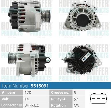 Hoffer H5515091 - Alternator autospares.lv