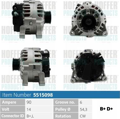 Hoffer H5515098 - Alternator autospares.lv