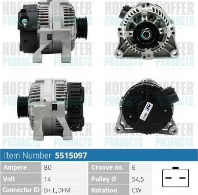 Hoffer H5515097 - Alternator autospares.lv