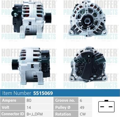 Hoffer H5515069 - Alternator autospares.lv