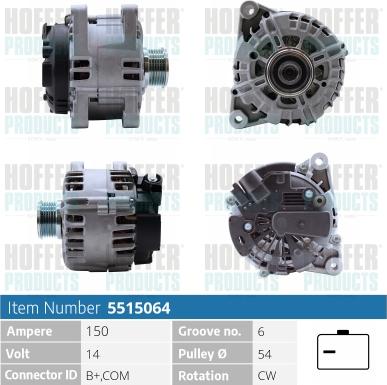 Hoffer H5515064P - Alternator autospares.lv