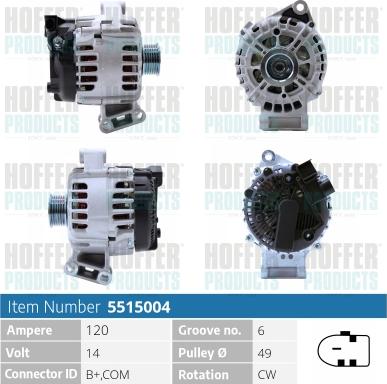 Hoffer H5515004 - Alternator autospares.lv