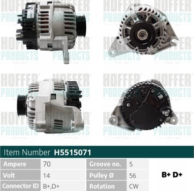 Hoffer H5515071 - Alternator autospares.lv