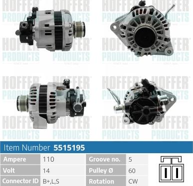 Hoffer H5515195 - Alternator autospares.lv