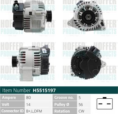 Hoffer H5515197 - Alternator autospares.lv