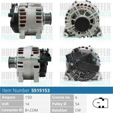 Hoffer H5515153 - Alternator autospares.lv