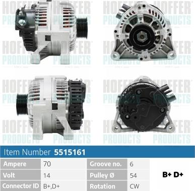 Hoffer H5515161 - Alternator autospares.lv