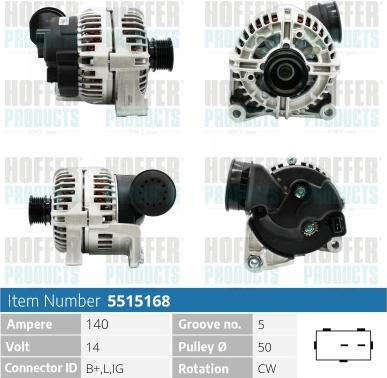 Hoffer H5515168 - Alternator autospares.lv