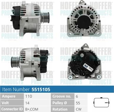 Hoffer H5515105 - Alternator autospares.lv