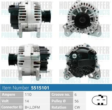 Hoffer H5515101 - Alternator autospares.lv