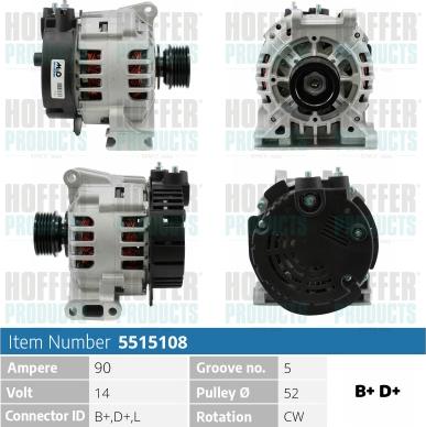 Hoffer H5515108 - Alternator autospares.lv