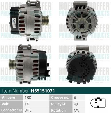 Hoffer H55151071 - Alternator autospares.lv