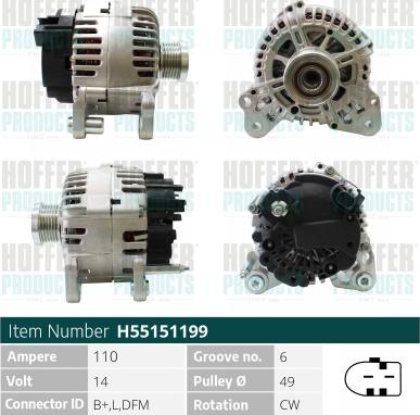 Hoffer H55151199 - Alternator autospares.lv