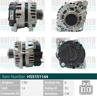 Hoffer H55151144 - Alternator autospares.lv