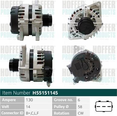 Hoffer H55151145 - Alternator autospares.lv