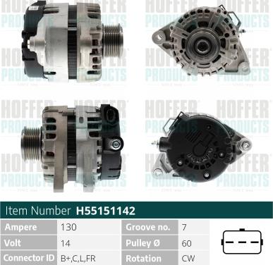 Hoffer H55151142 - Alternator autospares.lv