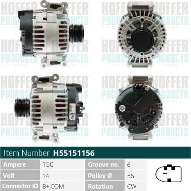 Hoffer H55151156 - Alternator autospares.lv