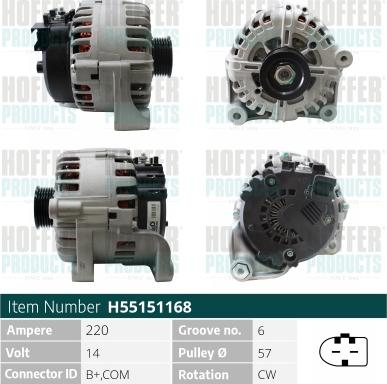 Hoffer H55151168 - Alternator autospares.lv