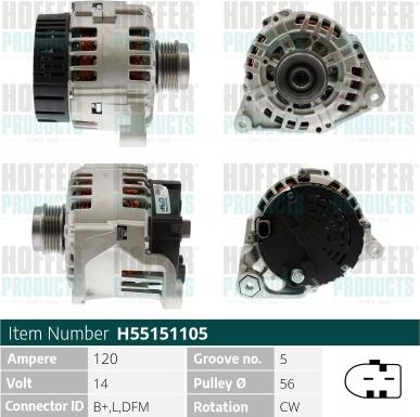 Hoffer H55151105 - Alternator autospares.lv