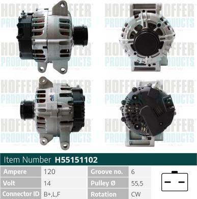 Hoffer H55151102 - Alternator autospares.lv