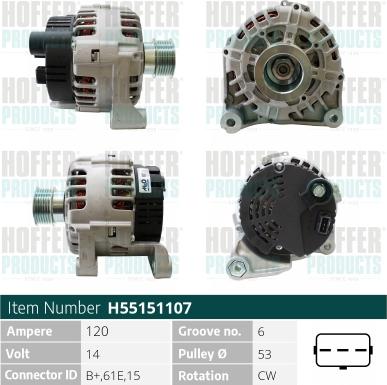 Hoffer H55151107 - Alternator autospares.lv