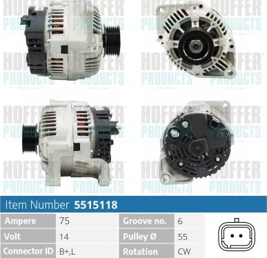 Hoffer H5515118 - Alternator autospares.lv