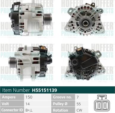 Hoffer H55151139 - Alternator autospares.lv