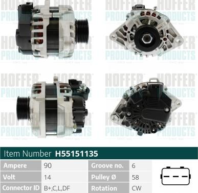 Hoffer H55151135 - Alternator autospares.lv