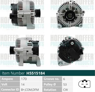 Hoffer H5515184 - Alternator autospares.lv