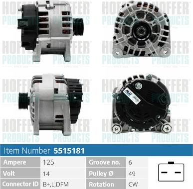 Hoffer H5515181 - Alternator autospares.lv