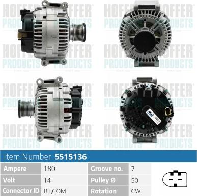 Hoffer H5515136 - Alternator autospares.lv