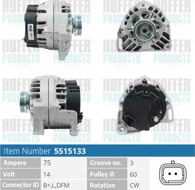 Hoffer H5515133 - Alternator autospares.lv