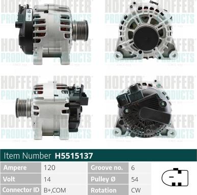 Hoffer H5515137G - Alternator autospares.lv