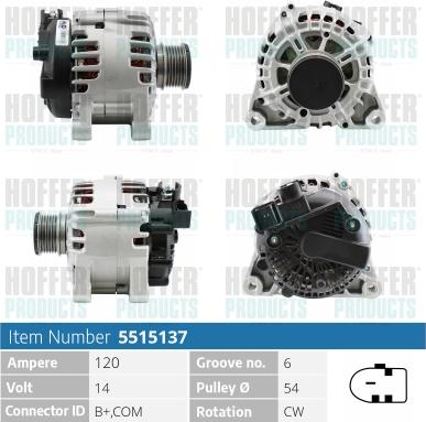 Hoffer H5515137 - Alternator autospares.lv