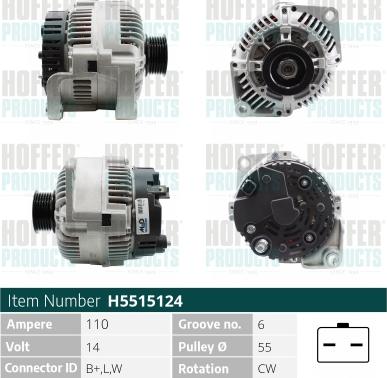 Hoffer H5515124 - Alternator autospares.lv