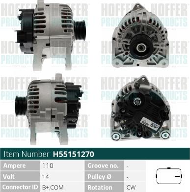 Hoffer H55151270 - Alternator autospares.lv