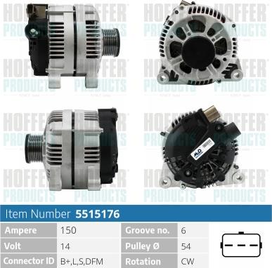 Hoffer H5515176 - Alternator autospares.lv