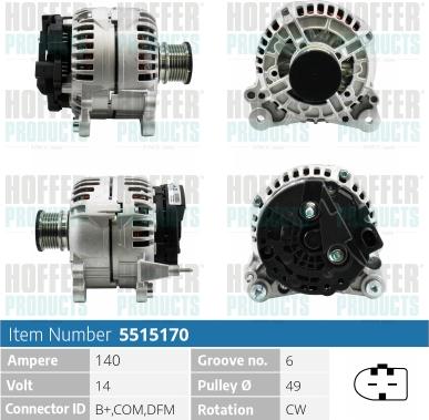 Hoffer H5515170 - Alternator autospares.lv