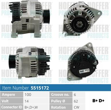 Hoffer H5515172 - Alternator autospares.lv