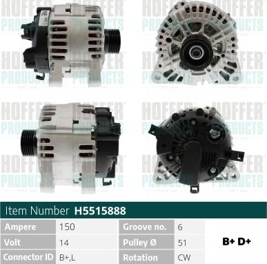 Hoffer H5515888 - Alternator autospares.lv