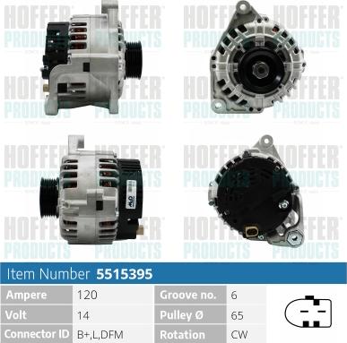 Hoffer H5515395 - Alternator autospares.lv