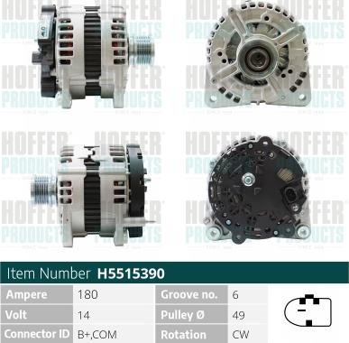 Hoffer H5515390 - Alternator autospares.lv