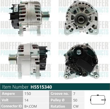 Hoffer H5515340 - Alternator autospares.lv