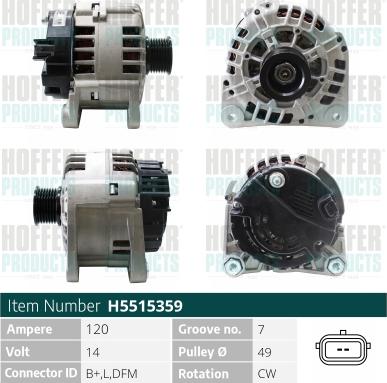 Hoffer H5515359 - Alternator autospares.lv