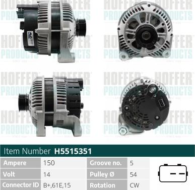 Hoffer H5515351 - Alternator autospares.lv