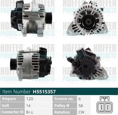 Hoffer H5515357 - Alternator autospares.lv