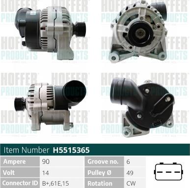 Hoffer H5515365 - Alternator autospares.lv