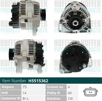 Hoffer H5515362 - Alternator autospares.lv