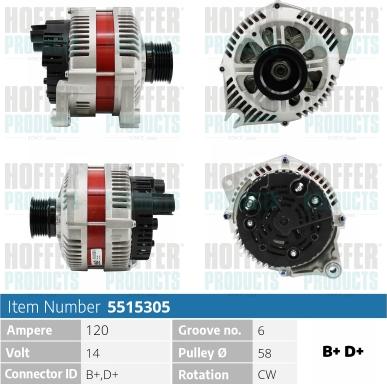 Hoffer H5515305 - Alternator autospares.lv