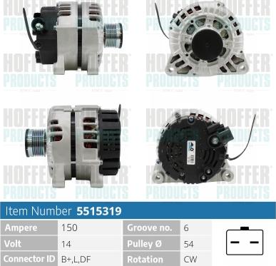 Hoffer H5515319 - Alternator autospares.lv